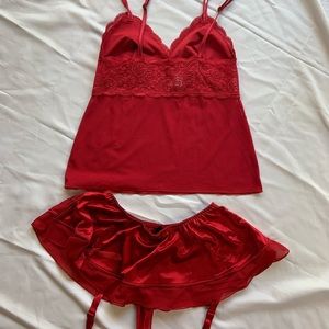 Red Sheer Lace Camisole and Skirtini